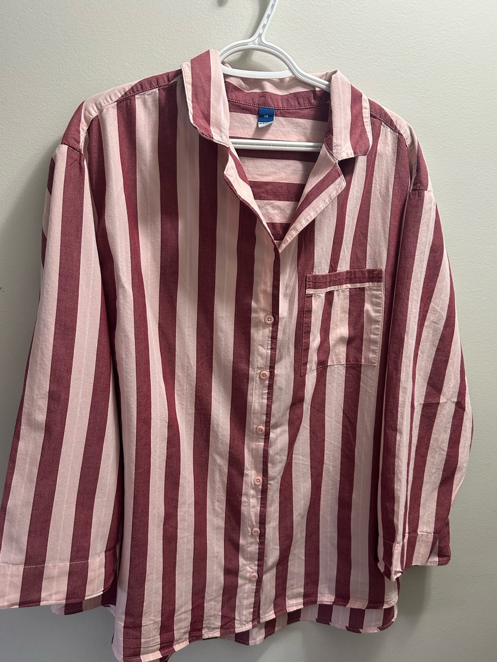 Old Navy Maroon and Light Pink Vertical Stripe Button-Up Shirt